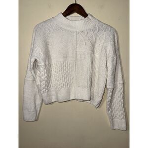 Pink Rose Ivory Patchwork Cable Knit Cropped Mock Neck Sweater Medium